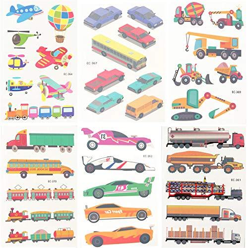 Oexper Oexper 18 Sheets of Construction Vehicle Temporary Tattoos Cars Fire Trucks Buses Transportation Tattoo Stickers for Boys Girls Kids Adults Birthday Party Car Themed Party Supplies Party Favors