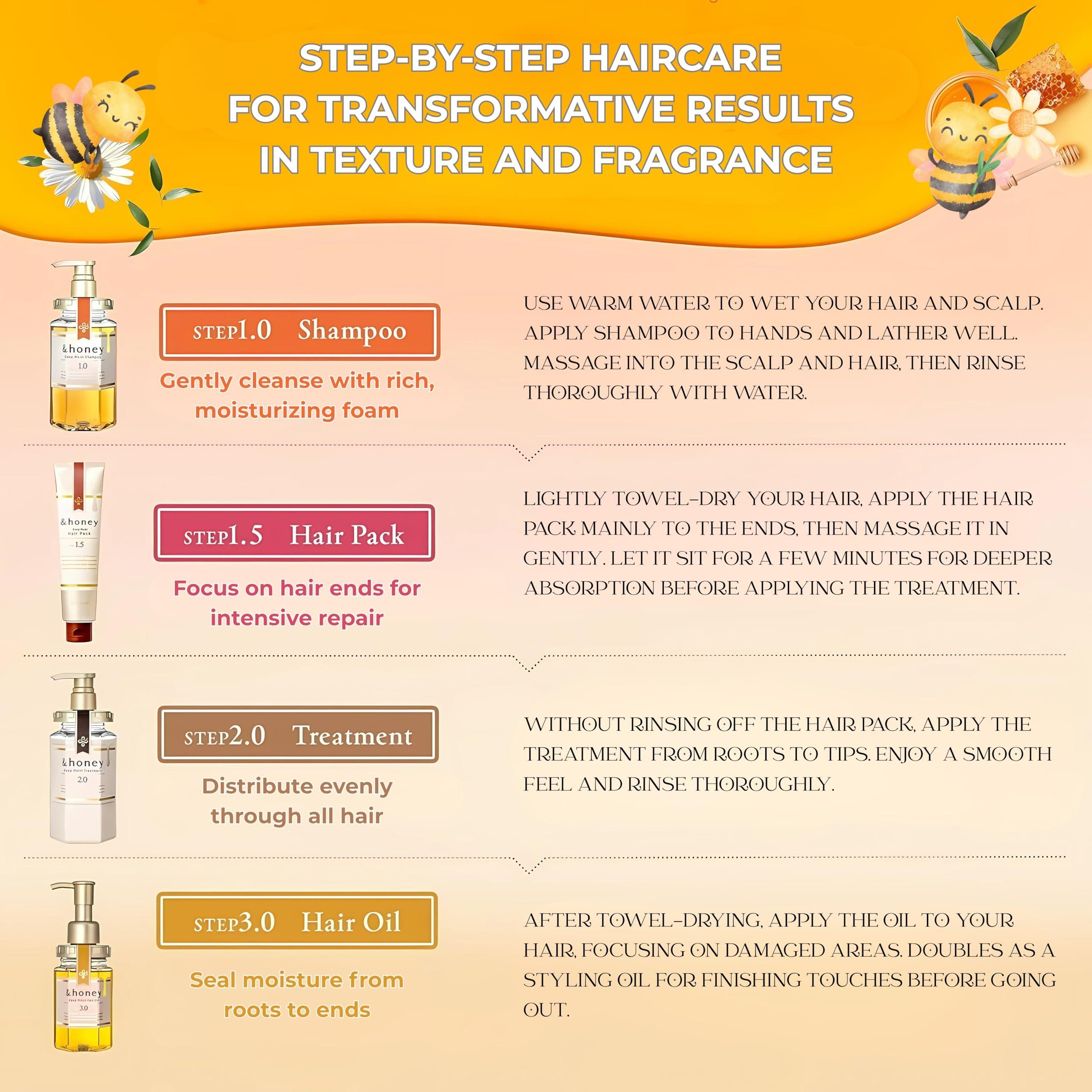 &honey &honey Deep Moist Hair Oil Step3.0 (Moist Shine) 100ml - Damask Rose Honey Sent (Green Tea Set)