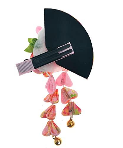 MIAO WU Japanese Hair Clips Kimono Flower HairPin, Women Girls Kimono Hanfu Rabbit Hair Accessories Kanzashi Flower Hair Tie Band Clip Gift (Pink)