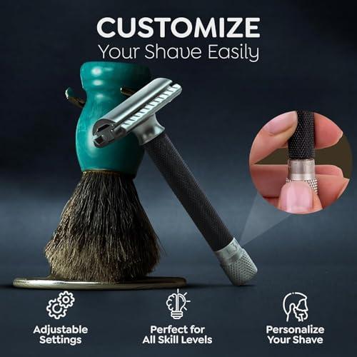 Parker Safety Razor The Parker Variant Adjustable Double Edge Safety Razor, Customize your Shave with a Turn of the Dial from Mild to Aggressive - 5 Blades Included (GRAPHITE GRAY)