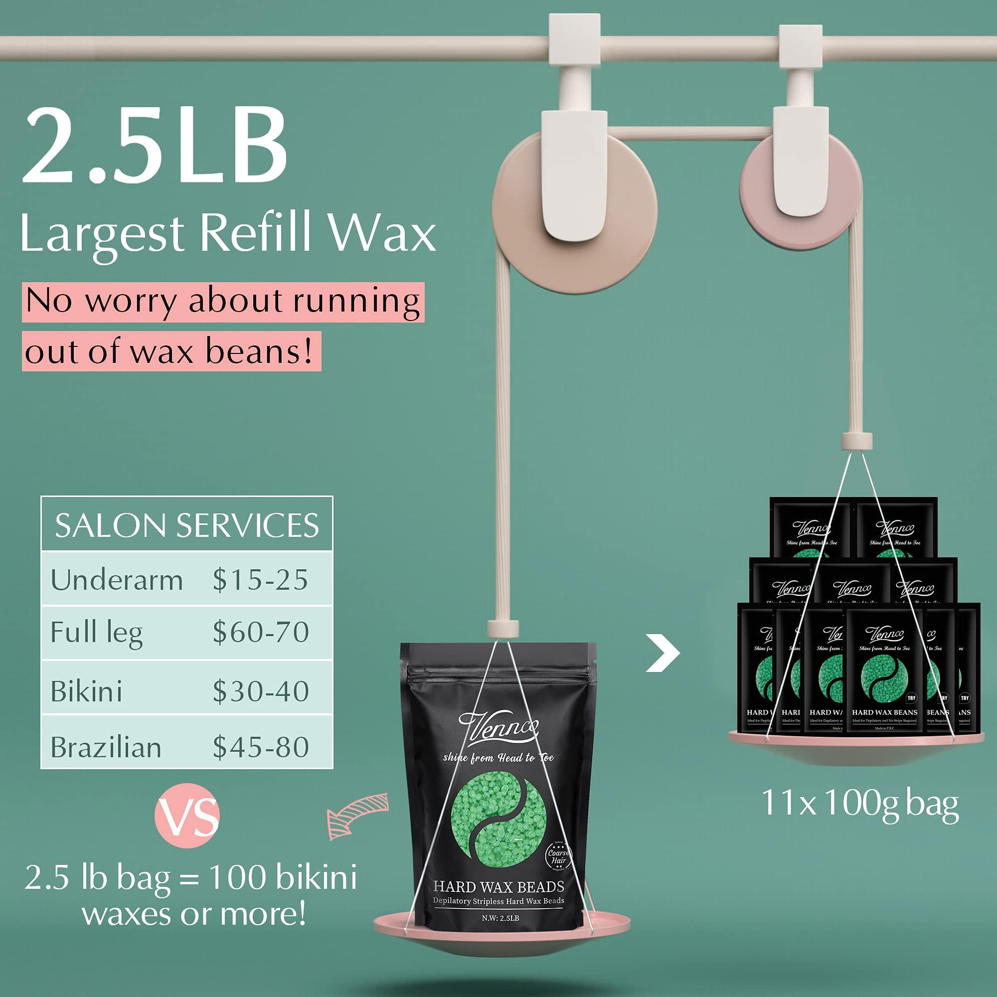 Vennco VENNCO 2.5lb Aloe Wax Beads - Hard Wax Beans for Coarse Hair Removal, Gentle Large Refill for Wax Warmer Kit, At-Home & Professional Smooth Waxing for Sensitive Skin Brazilian Bikini Face Eyebrow Leg