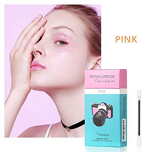 PICKX PICKX 20Pcs Cotton Swab Tattoo Lipstick, Tattoo Lipstick Cotton Swab Lip Tint, Waterproof and Long Lasting Liquid Non-Stick Portable Lip Gloss (Pink)
