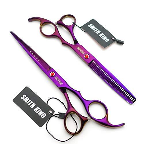 Smithking 7.0 Inches Professional hair cutting thinning scissors set with razor (Violet)