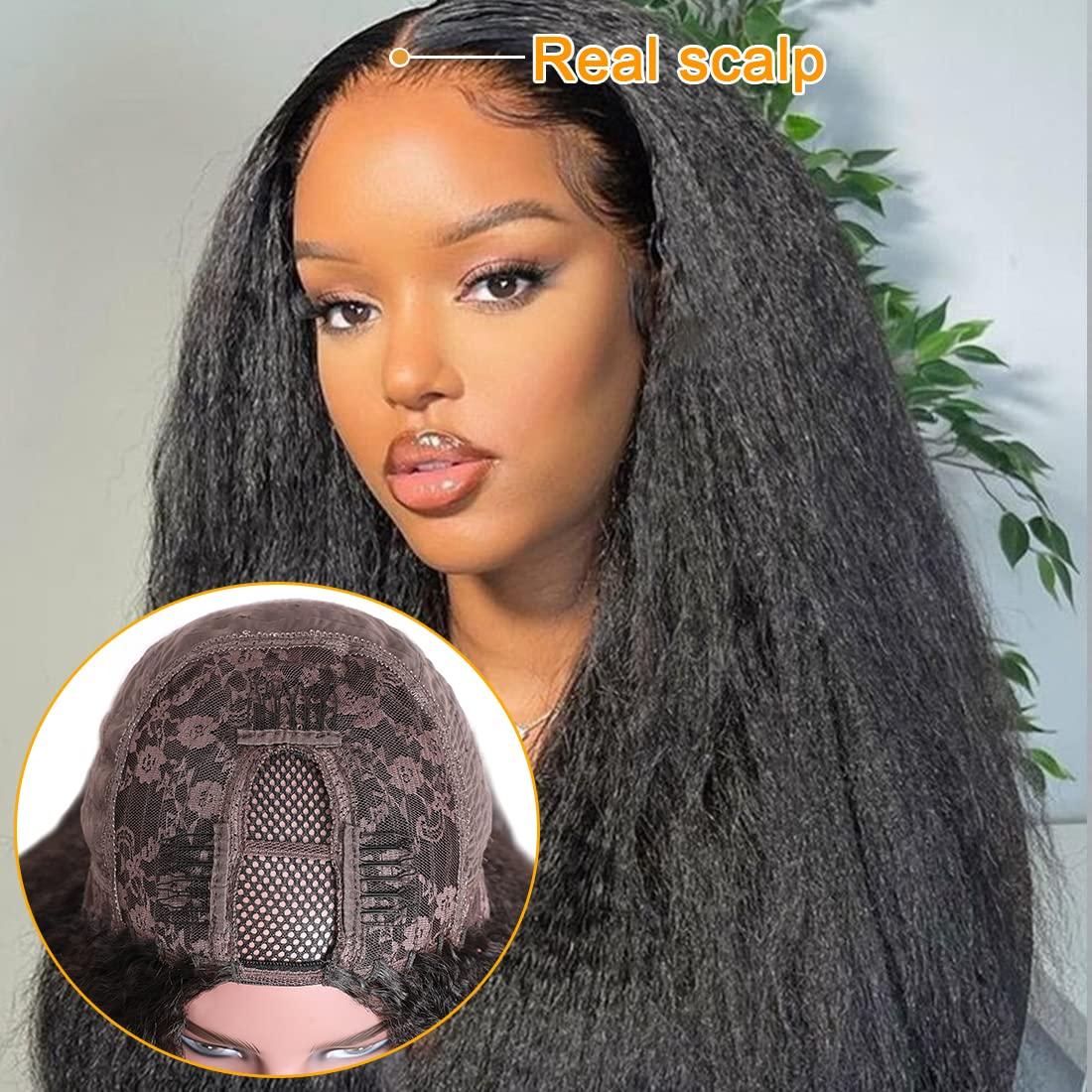 Nadula Nadula Kinky Straight U Part Wigs Human Hair for Women,Brazilian Glueless Upart Yaki Straight No Sew in No Glue Beginner Friendly Wigs Natural Black Color 18inch