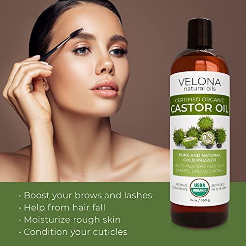 velona velona USDA Certified Organic Castor Oil - 32 oz | For Hair Growth, Boost Eyelashes, Eyebrows | Cold pressed, Natural Oil, USP Grade | Hexane Free, Lash Serum, Caster