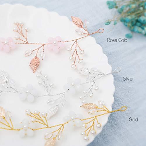 BAROGIRL Barogirl Bride Wedding Headband Gold Flower Hair Vine Pearl Bridal Hair Accessories for Women (Gold)