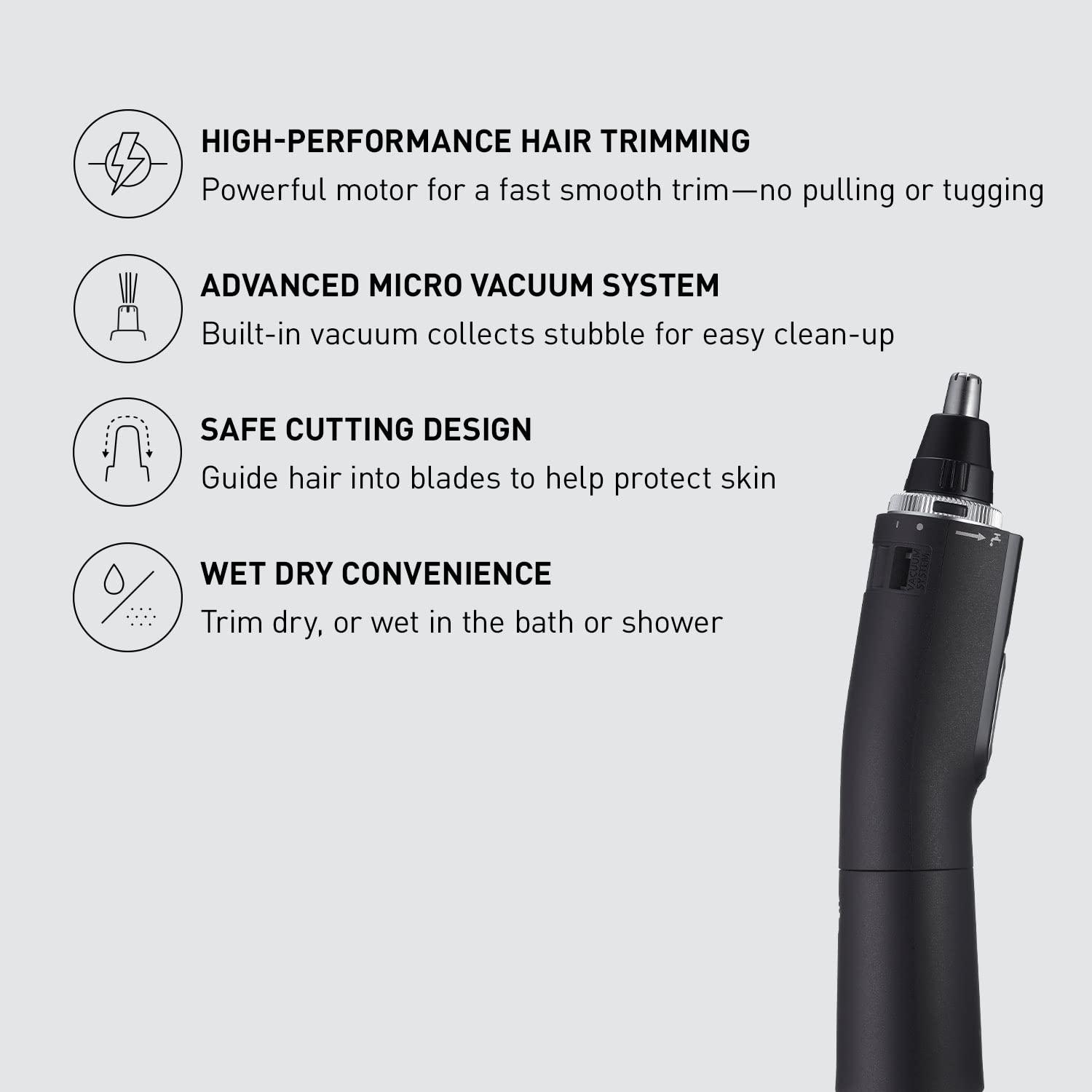 Panasonic Panasonic Ear and Nose Hair Trimmer for Men with Vacuum Cleaning System, Powerful Motor and Dual-Edge Blades for Smoother Cutting, Wet/Dry ER-GN70-K (Black)