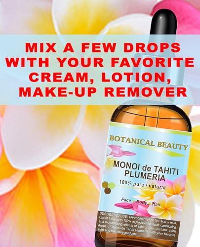 Botanical Beauty Botanical Beauty MONOI DE TAHITI PLUMERIA OIL Pure Natural. 2 Fl. Oz.- 60 ml. for Face, Skin, Hair, Nail Care and Body