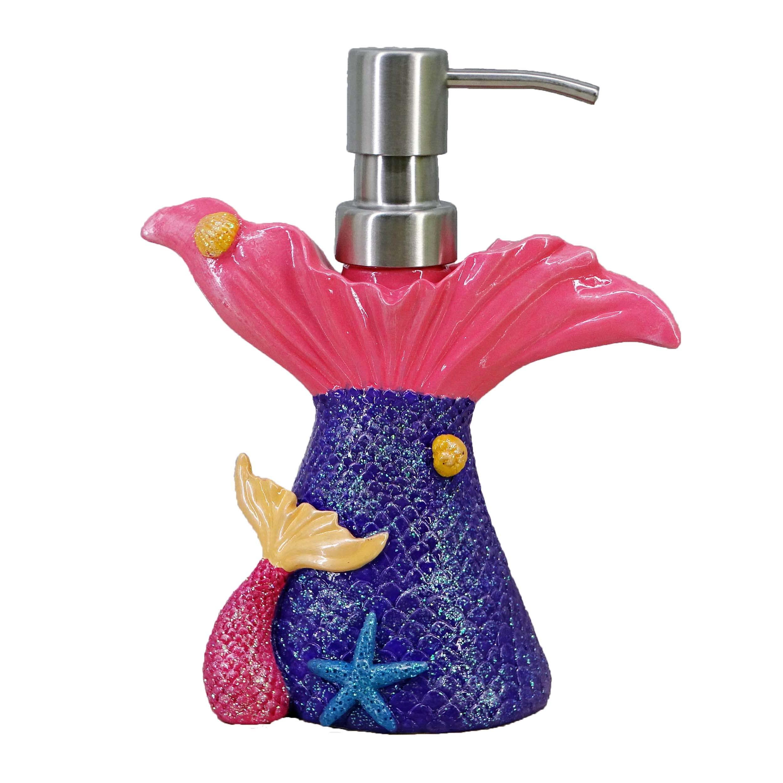 YHHRESINKING Mermaid soap Dispenser for Bathroom Kitchen, Resin Lotion Dispenser, Liquid Hand soap Dispenser with Pump Bottle for Kitchen Sink and Bathroom Lavatory, Home Decor Organizer (Purple)
