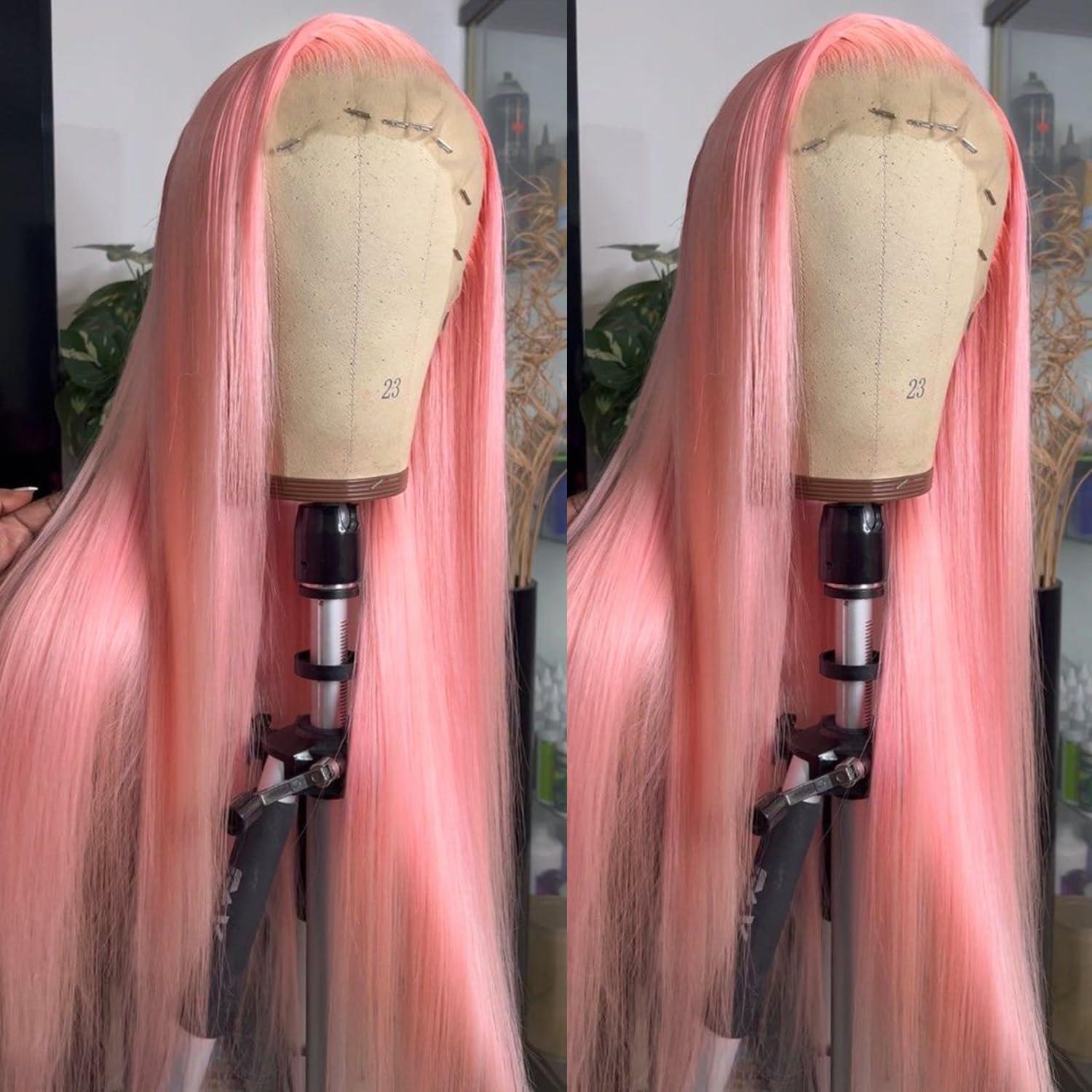 Missyvan Missyan 13X6 Pink Lace Front Wigs Long Silk Straight Baby Pink Hair Wigs Glueless Synthetic Hair Light Pink Heat Resistant Fiber Natural Hairline