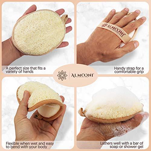 ALMOONI Premium Natural Egyptian Shower Loofah Sponge and Loofah Pad Bundle, Made with Natural Egyptian Shower Loofah Sponge That Gets Your Body Clean