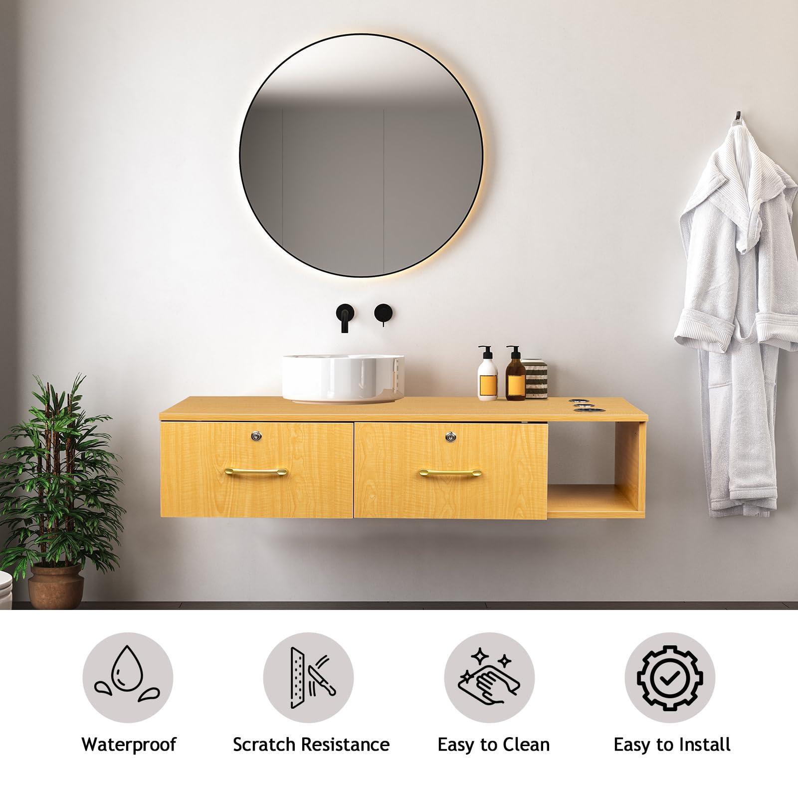 WEI WEI GLOBAL Wall Mounted Salon Station - Barber Station - Hair Salon Cabinet - Salon Stations for Hair Stylist - Beauty Spa Salon Equipment - Salon Furniture with 2 Lockable Drawers and 3 Tool Holders - Wood