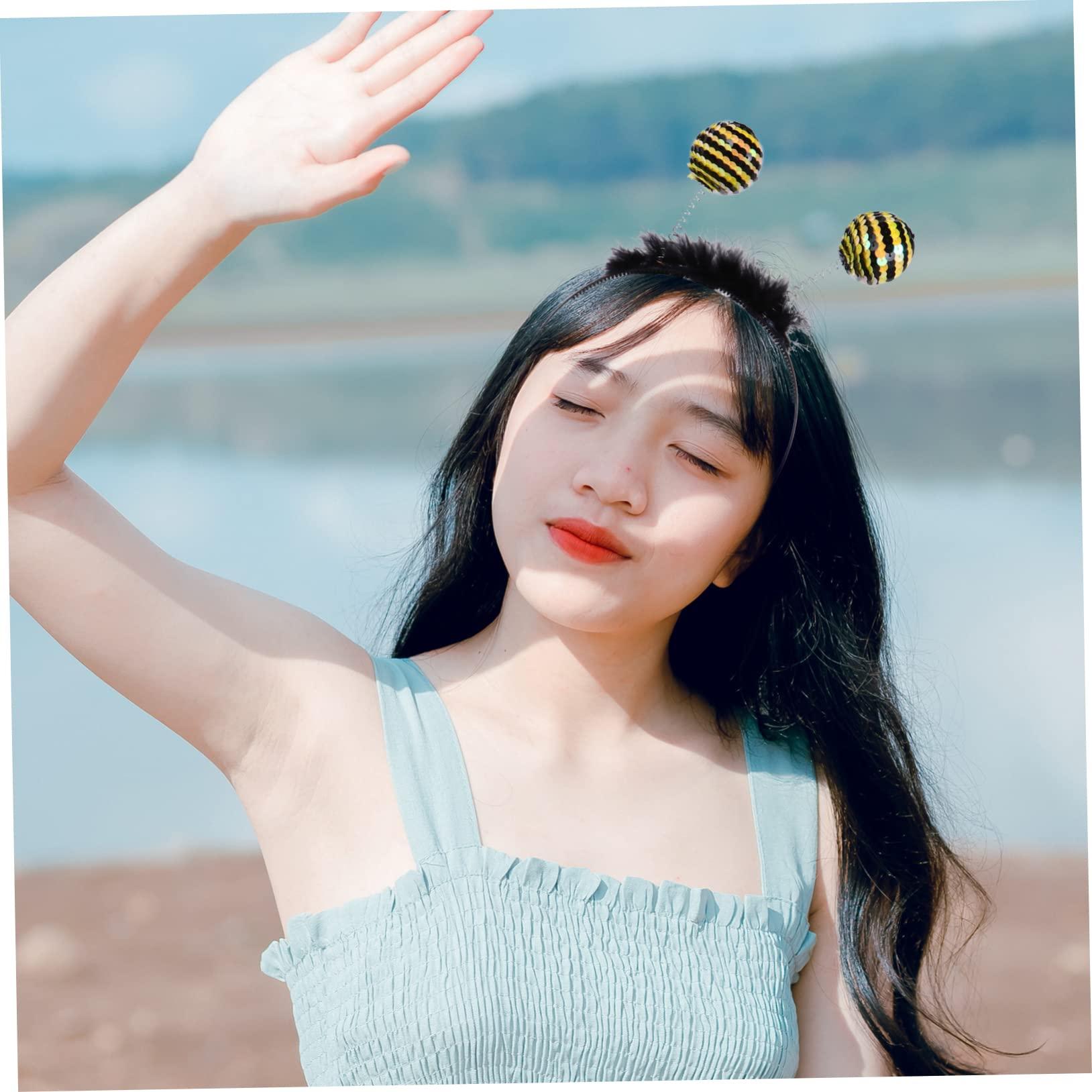 KALLORY 3pcs Bee Sequin Headband Headbands for Women Black Scrunchies Black Childrens Antenna Headbands Tentacle Hair Hoop Bee Costume Adult Antenna Hairbands Bee Sequins Headwear