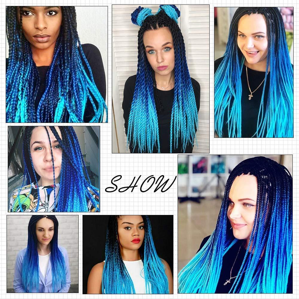 Royal Collection Pre stretched Braiding Hair Ombre Blue Hair Extensions Long Braid 30inch 6 Packs Synthetic EZY Braid Hair for Braiding Hair Easy Braids Yaki Hair(30inch T1b/blue/Light blue#)