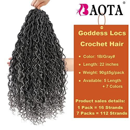 BAOTA Goddess Locs Crochet Hair 22 Inch 7 Packs Ombre Gray Crochet Hair Boho Locs Pre Looped Faux Locs Crochet Hair for Women Curly Crochet Goddess Locs (T1B/Gray#)