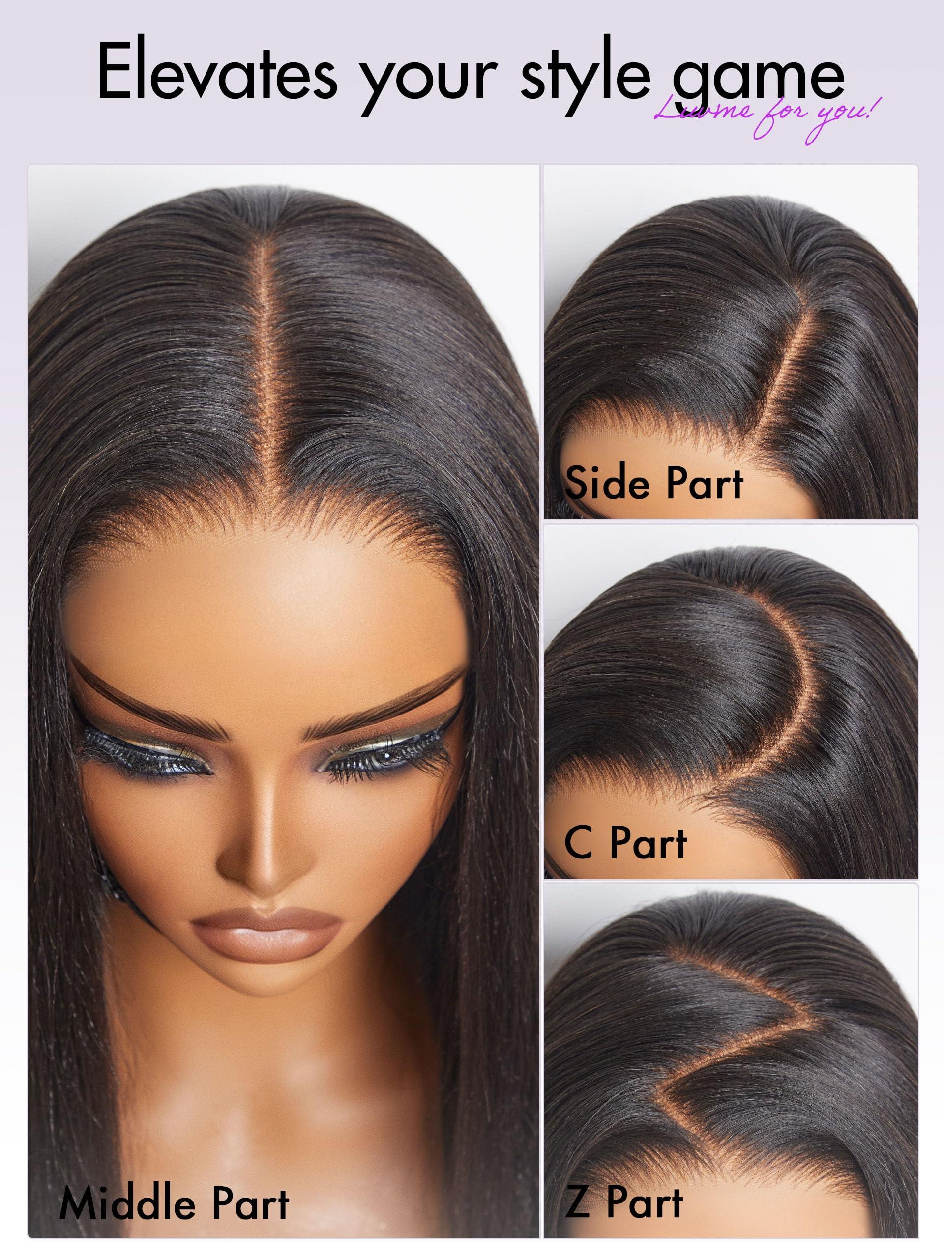 LUVME HAIR LUVME HAIR 22 Inch Yaki Straight Human Hair Wigs Pre Cut 5x5 Glueless HD Lace Closure Wig Pre Plucked Natural Black