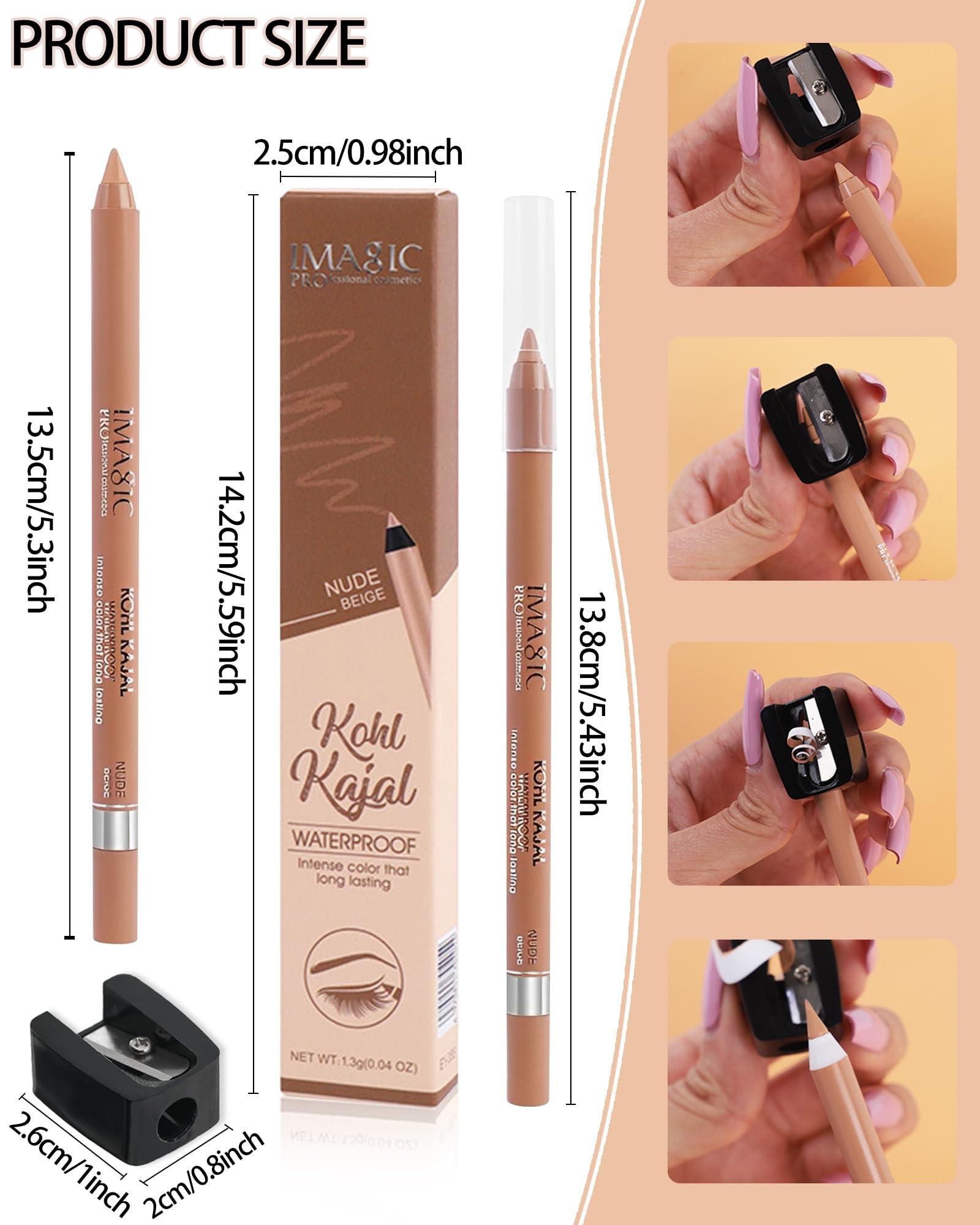 LYSdefeu Nude Beige & Black Water Line Gel Eyeliner Pencil-2Pcs Waterproof Smudge-Proof Cream Eye Liner Waterline Pen, Smooth Easy-to-Sharpen Pencil with Sharpener, Longlasting Eye Makeup Gift for Older Women