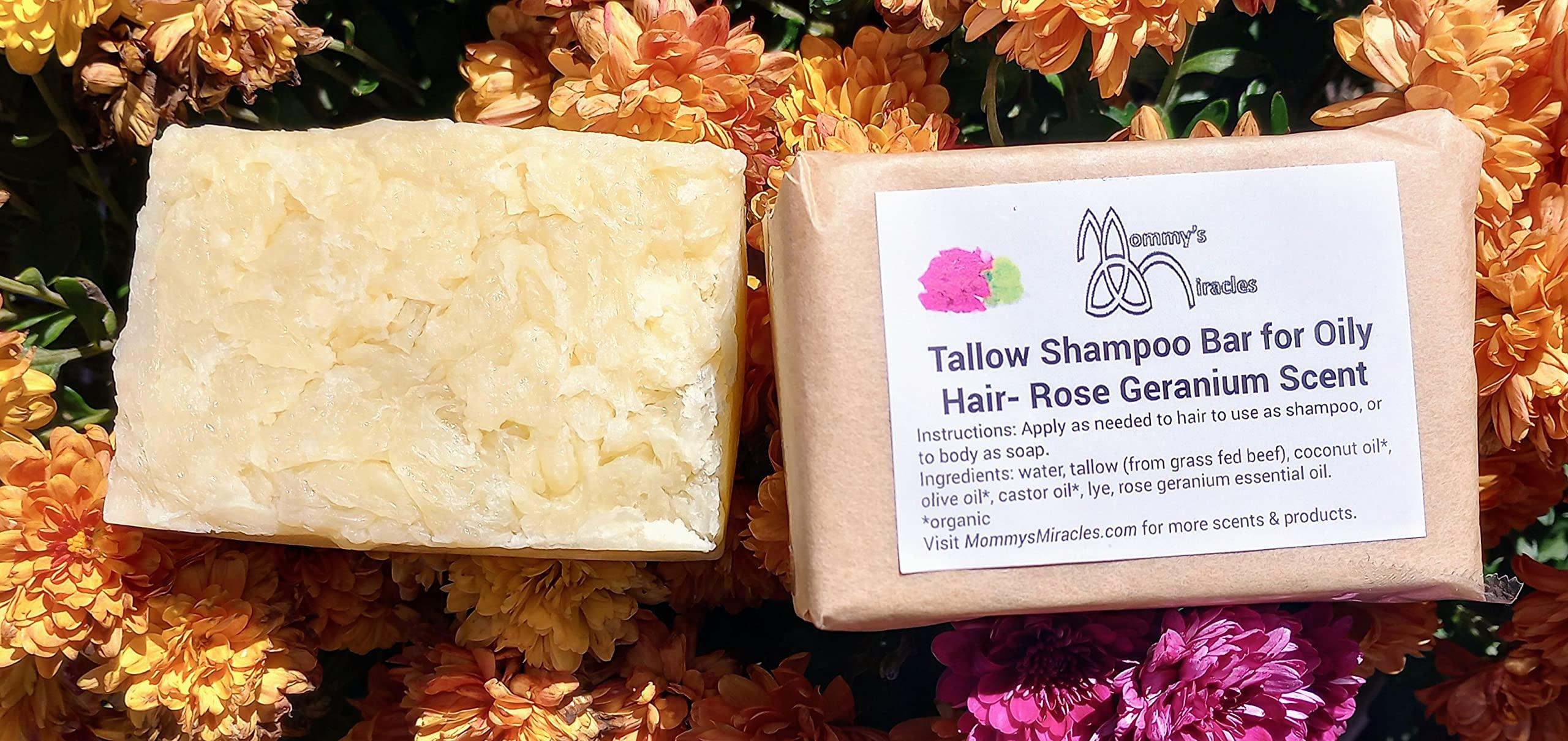 Mommy's Miracles Tallow Shampoo Bar for Oily Hair- Rose Geranium Scent