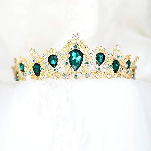 Barode Barode Bridal Baroque Wedding Crowns Rhinestone Tiaras Queen Prom Hair Accessories for Women and Girls (Green)