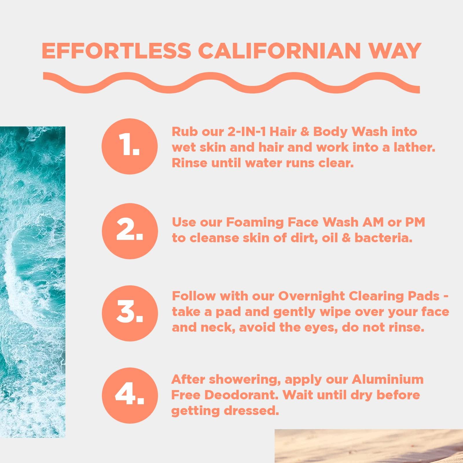 31st State 31st State Skincare Grooming Gift Set - Core Four Foaming Face Wash (150ml), 2-IN-1 Hair & Body Wash (150ml), Overnight Clearing Pads (50 Pads) & Aluminum Free Roll-On Deodorant (50ml), White