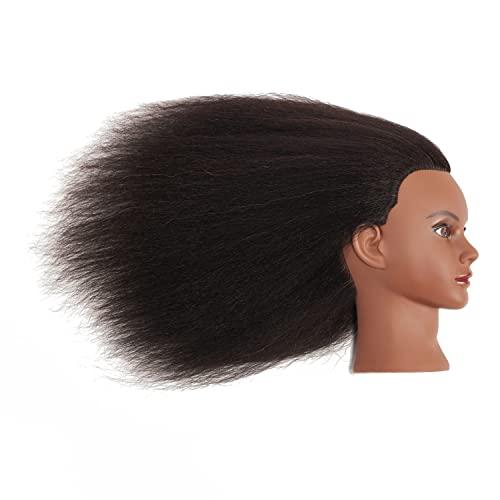 training head Traininghead 100% Real Hair Mannequin Head Training Head Cosmetology Doll Head Manikin Practice Head Hairdresser With Free Clamp Holder Female (Black Hair B)