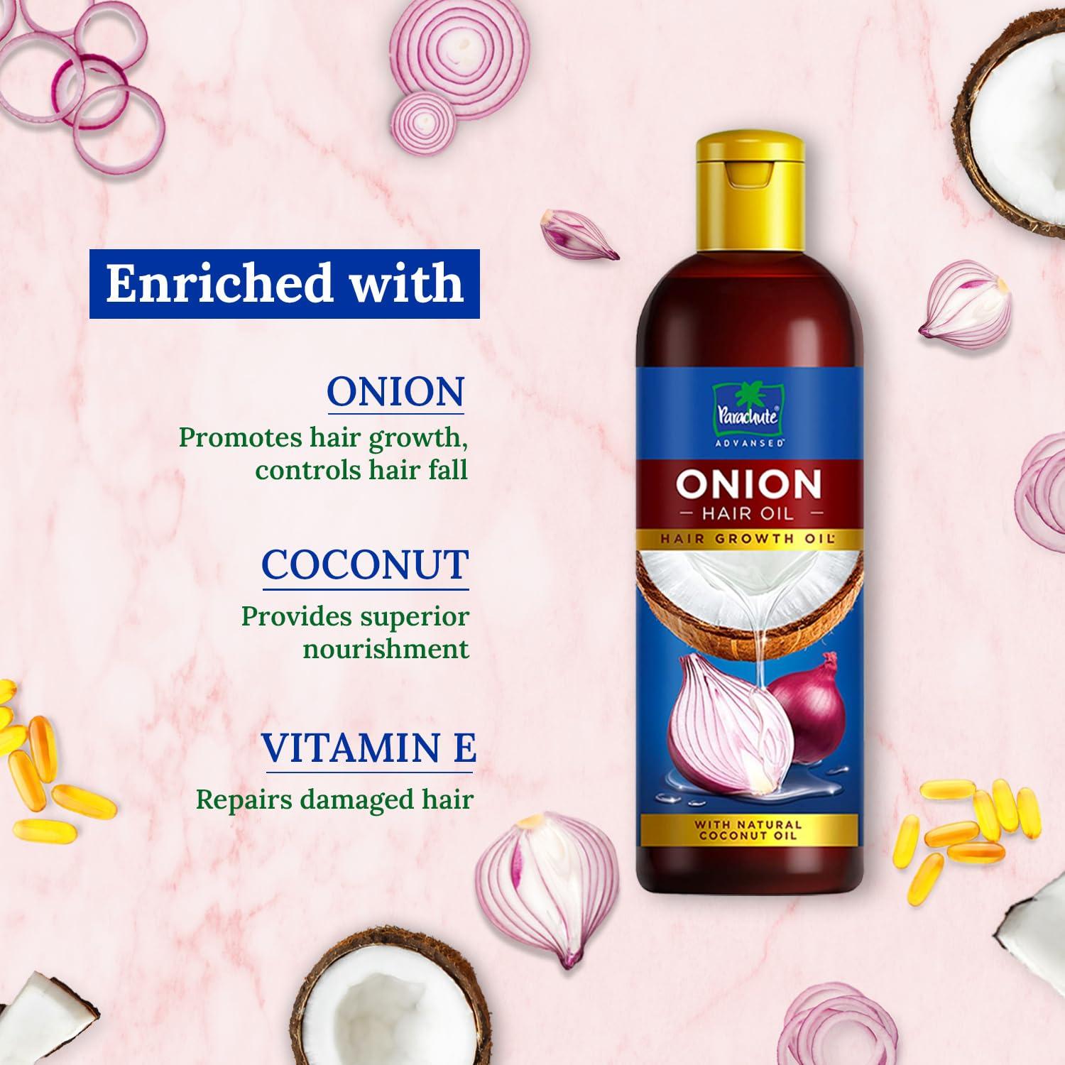 Parachute Advansed Parachute Advansed Onion Hair Oil with Natural Coconut Oil & Vitamin E, 6.7 Fl.oz. - For Longer, Stronger, Healthier Hair, Promotes Growth, Hair Fall Control, All Hair Types, Blue