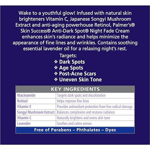 Palmer's Palmer\'s Skin Success Anti-Dark Spot Nighttime Fade Cream with Retinol & Niacinamide, Dark Spot Corrector for Face, Night Moisturizer Helps Reduce Dark Spots, Fine Lines & Wrinkles, 2.7 Ounce