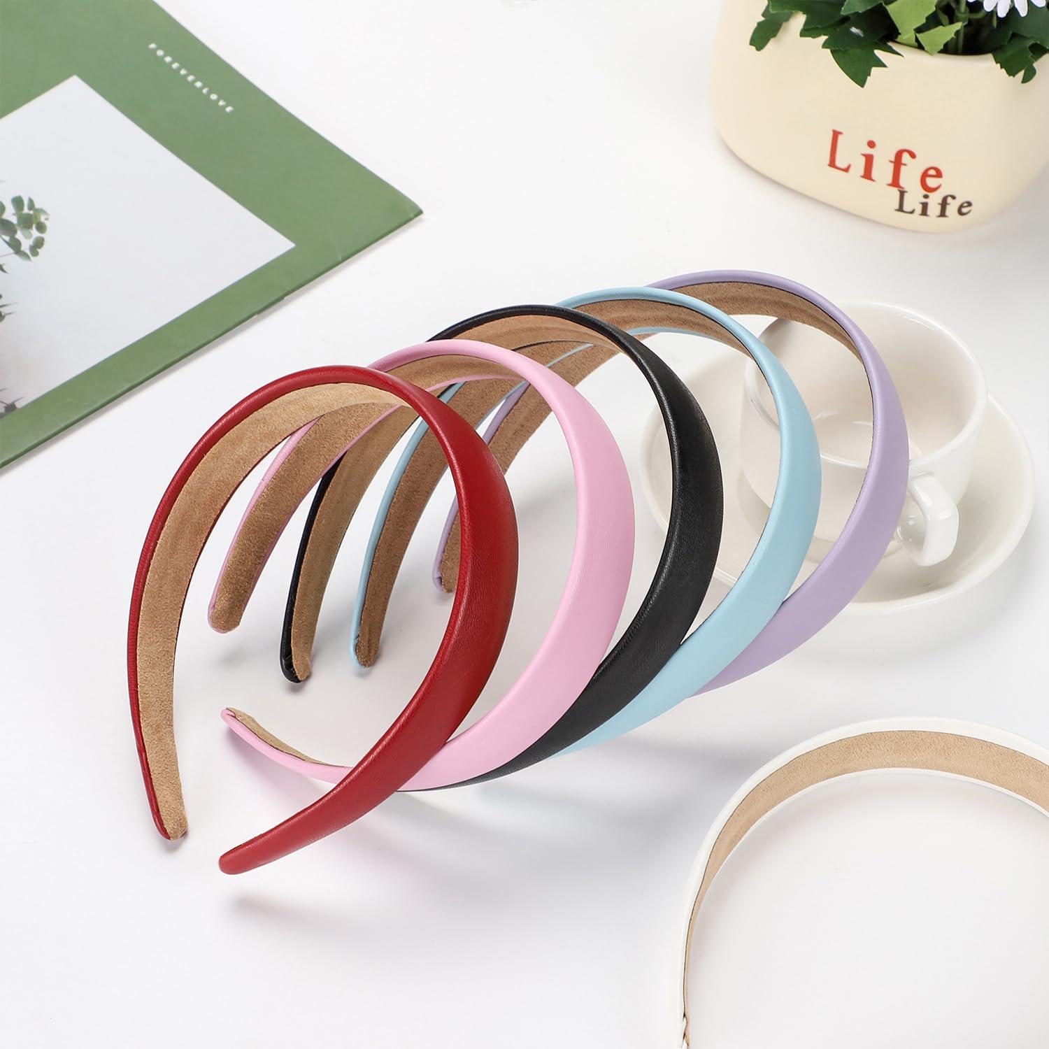 WantGor WantGor 1 Inch PU Leather Headband, Wide Padded Hairband Fashion Hair Bands Cute Womens Headbands Holiday DIY Hair Accessories (Black)