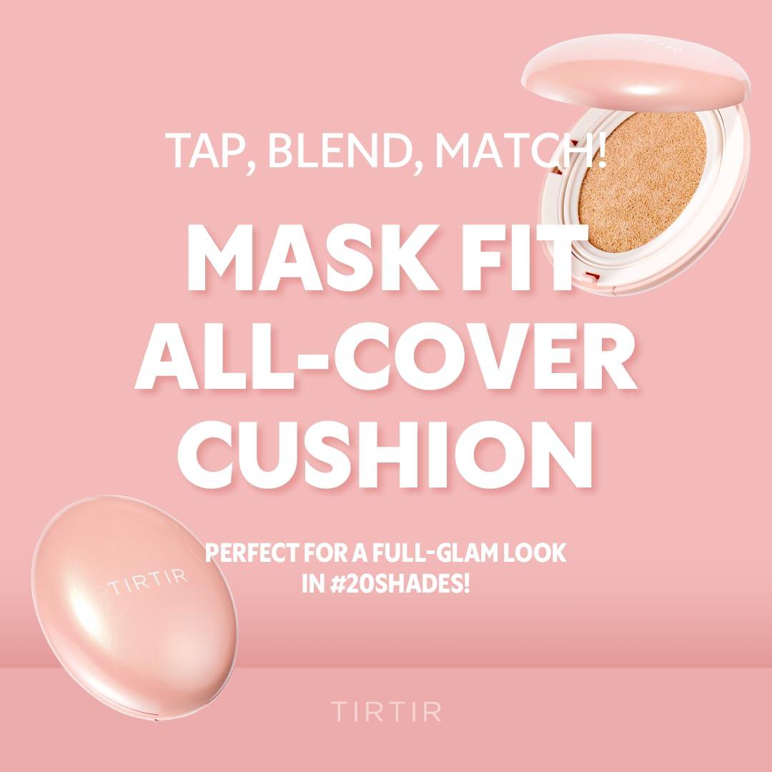 TIRTIR TIRTIR Mask Fit All Cover Pink Cushion Foundation | High Coverage, Velvety Matte Finish, Lightweight, Flawless, Corrects Redness, Korean Cushion, Pack of 1 (0.63 oz.), #21N Ivory