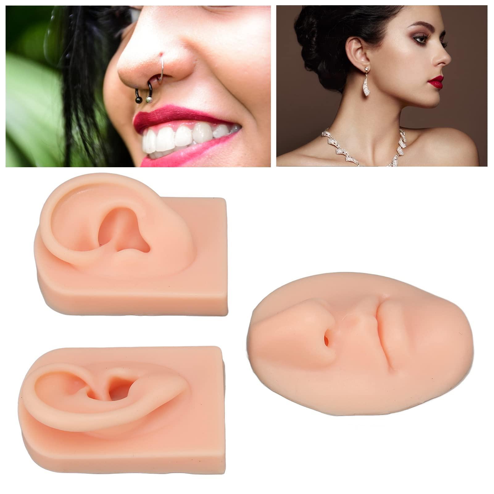 FILFEEL 3D Nose & Mouth Model, Silicone Ear Model Simulation Display Props for Piercing Suture Practice (Light Skin Colour)