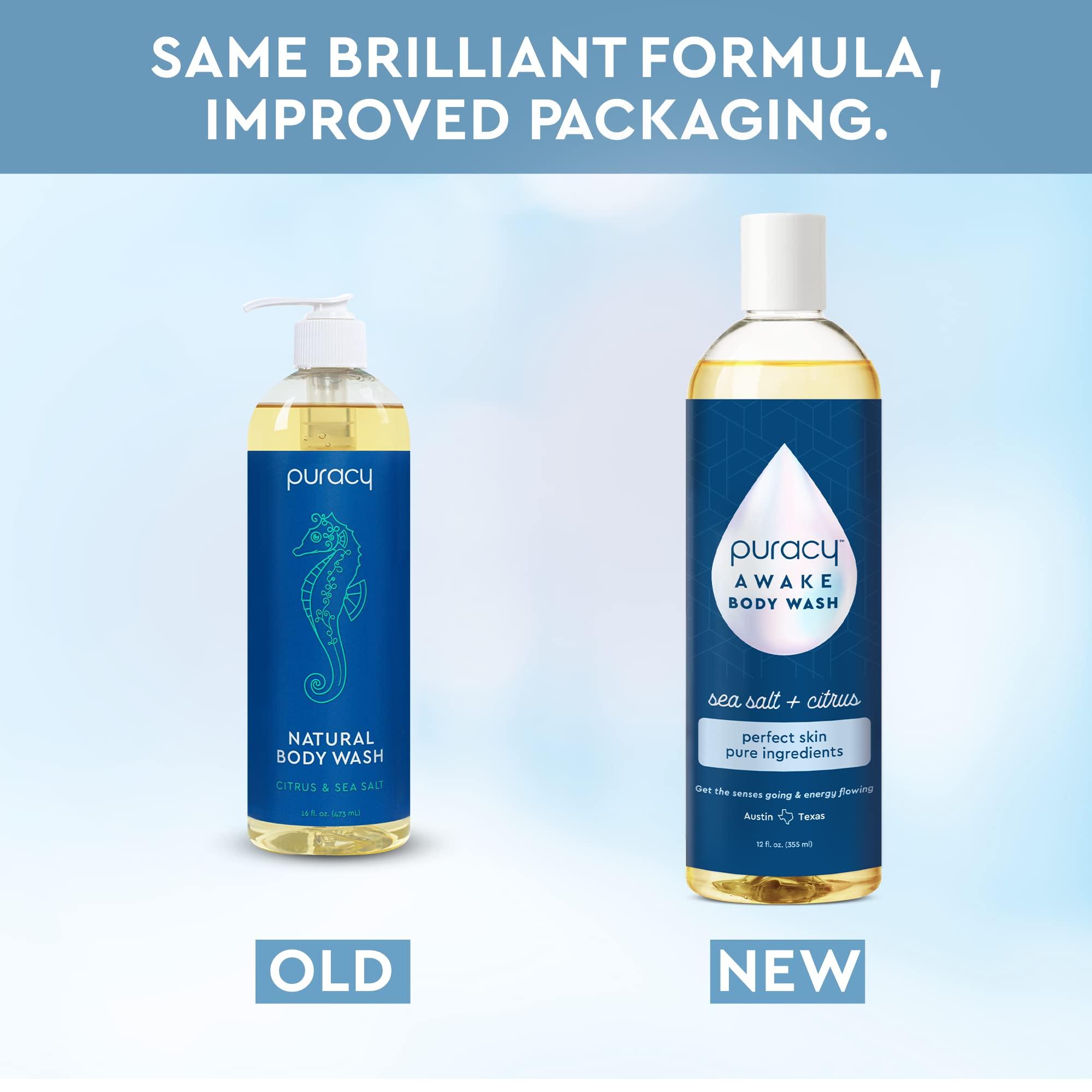 Puracy Puracy Body Wash, Natural Body Wash, 98.6% Pure Plant Ingredients, Moisturizing Shower Gel for Women Men Kids, Body Soap for Dry Sensitive Skin. Gently Scented with Citrus & Sea Salt, 12 Oz