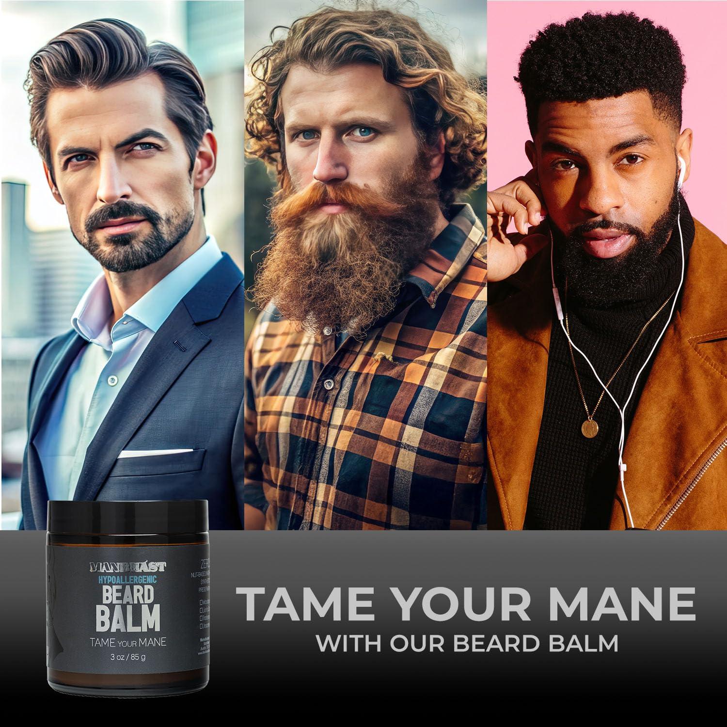 ManBeast ManBeast Hypoallergenic Beard Balm for Men - Nut Free and 100% Natural Beard Balm, Beard Conditioner for Men with Light Styling Hold, Mens Beard Balm Beard Oils - Made from Seed-Based Oil (Lion\'s Den)