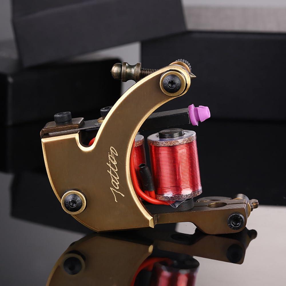 TTOOGO Professional Coils Tattoo Machine - Handcrafted Pure Brass Traditional Liner And Shader Tattoo Tool, Ideal for Continuous Precision Work,Shader