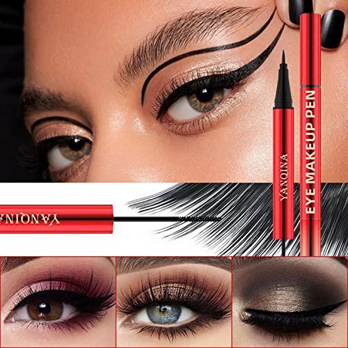 Xiahium Mascara and Eyeliner Set 2 IN 1 Double-headed Strong Black Long Lasting Waterproof Smudge Proof Perfect Cat Eye Makeup Pen