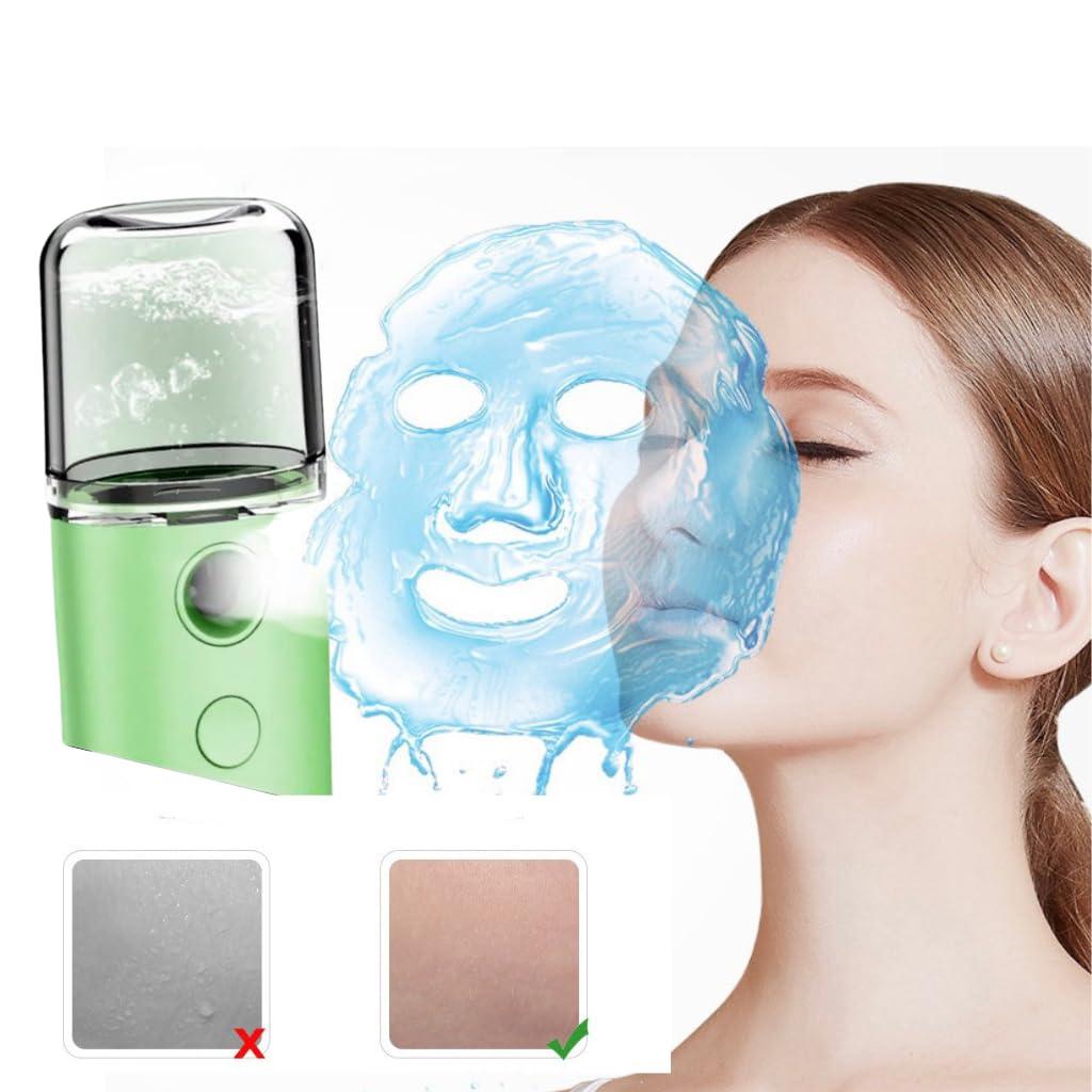 LeoJiang Mini Facial Steamer for Facial Deep Cleaning Portable Facial Steamer Facial Sprayer Handy Face Humidifier Mister Beauty Skin Care USB Rechargeable Facial Sprayer Machine 30ml Green