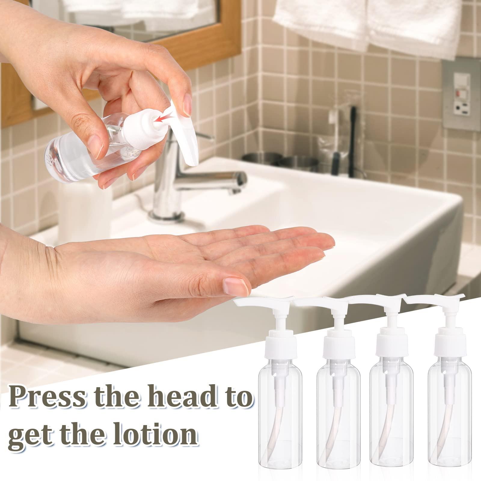 Sliverdew 4 Pack Transparent Travel Bottles Empty Plastic Pump Bottles Dispenser Clear Mini Hand Soap Dispenser Foamer Bottle Refillable Travel Pump Bottle for Lotion, Liquids, Toiletries, Shampoo 50ml 1.7oz