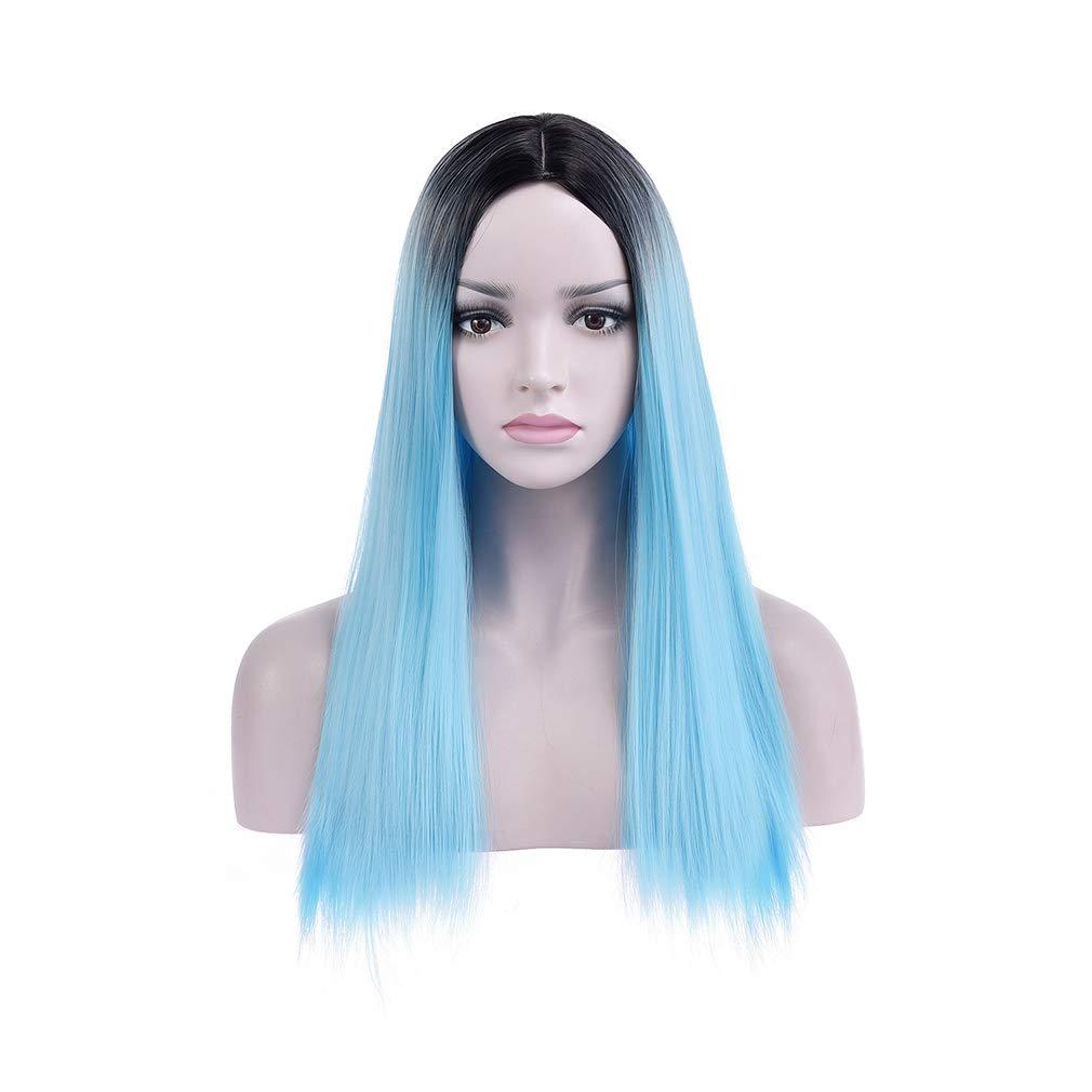 BERON BERON Black to Blue Wigs Straight Long Wig for Women 24'' Wigs Middle Part Cosplay Wig Halloween Party or Daily Use Wig Cap Included