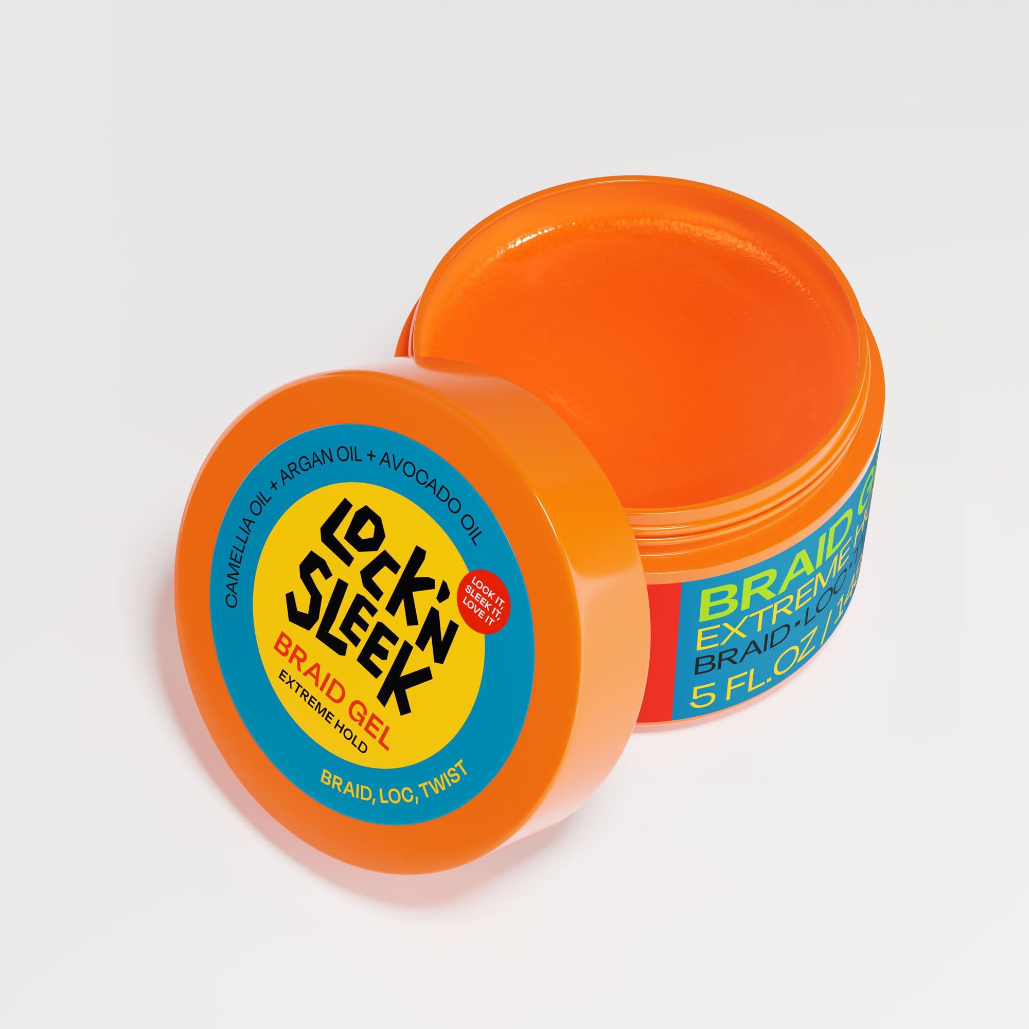 LOCK\'N SLEEK LOCK'N SLEEK Braiding Gel, Extreme Hold Braid, Loc, and Twist, Flake-Free, Tames Frizz, and Contol Edge (5 FL OZ)