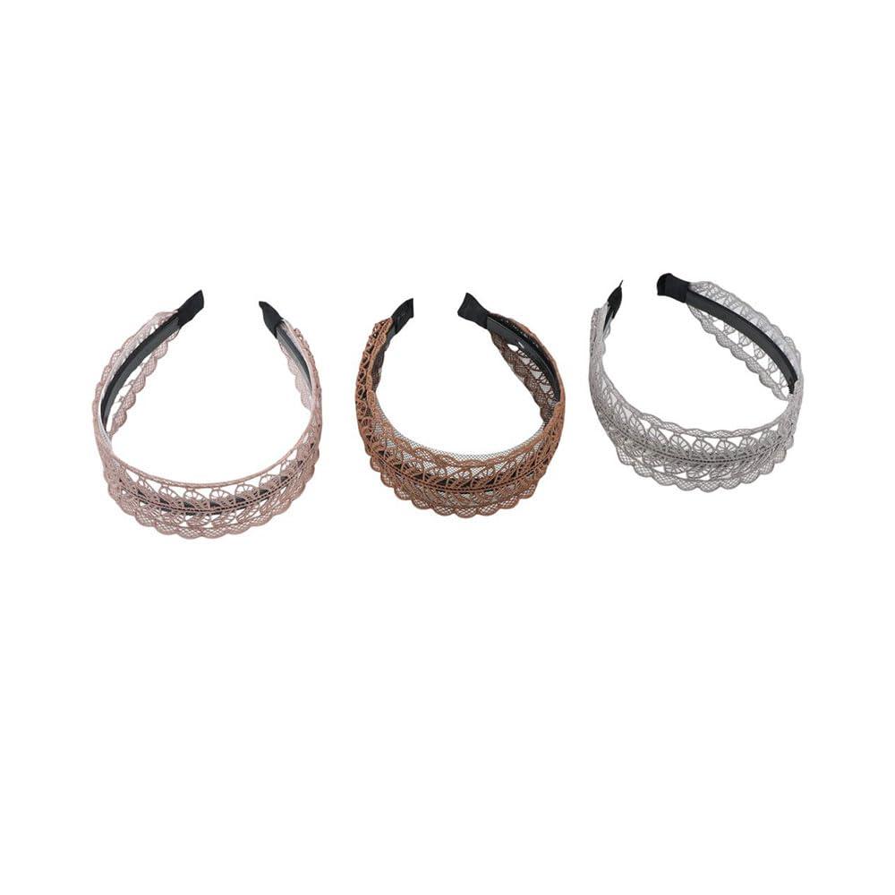 Pokinge Pokinge 3 Pack Lace Headbands, Korean Style Wide Hairband Elegant Leaf Embroideried Headwear Simple Non-Slip Hair Accessories for Women Girls