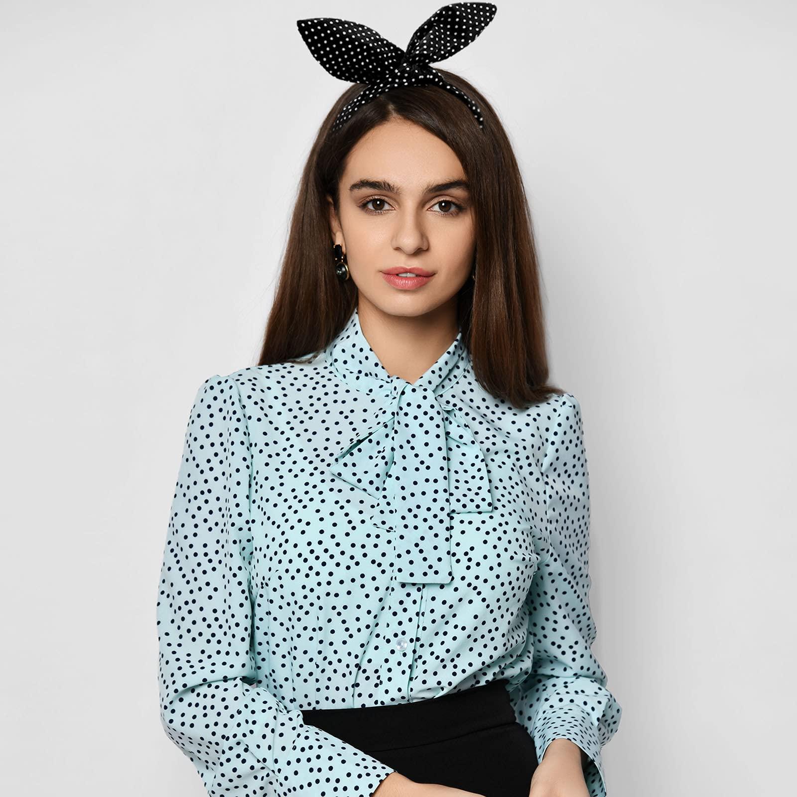 Hicarer 2 Pieces Polka Dot Headband Bandana Headband 50s Costume Hair Accessories Bows Wide Headwrap for Women and Girls (Black,Small Dots)