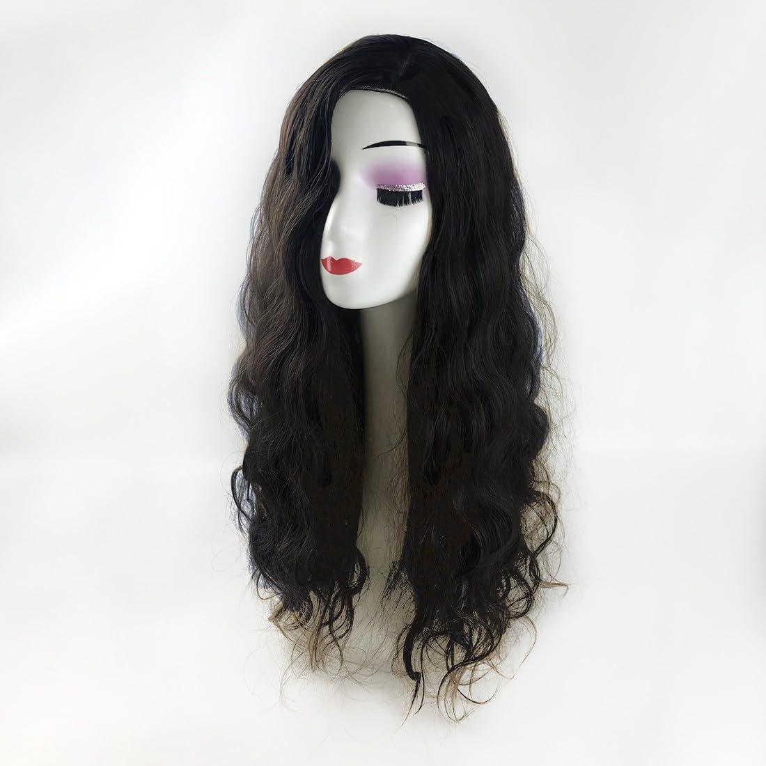 LesafeV 18x18cm Side Part Hair Topper Clip in 150% Density Cloud Wavy Wig 55cm Large Full Head Wear Toupee Silk Clouth Base (Left Part Off Black)