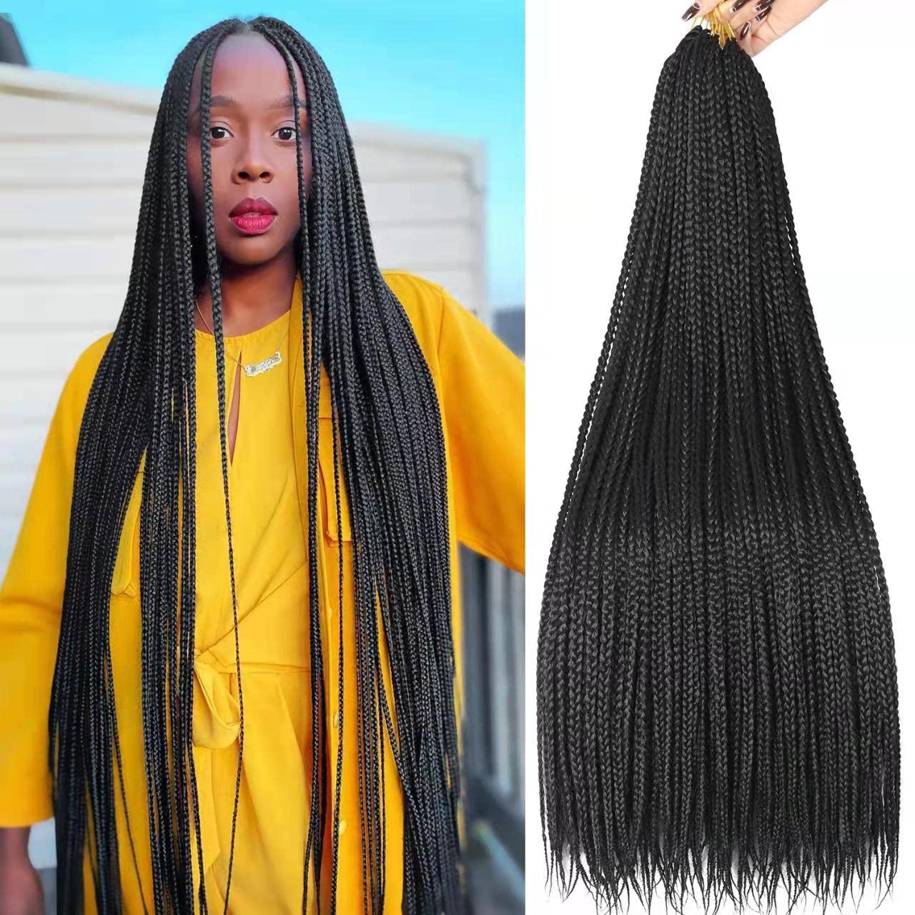 Chicmoi 36 Inch Long Box Braid Crochet Hair 144 Strands Thin Crochet Box Braids Pre Looped Box Braids Crochet Braids black Box Braid Crochet Hair for Black Women (36 inch box braids 6 packs, 1B)