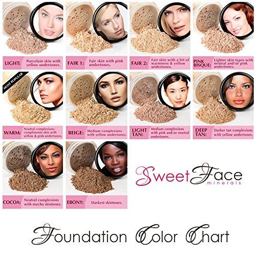 Sweet Face Minerals TRIO WITH BRUSHES (EBONY) Full Size Kit Mineral Makeup Brush Set Foundation Concealer Blush Bare Face Sheer Powder Cover