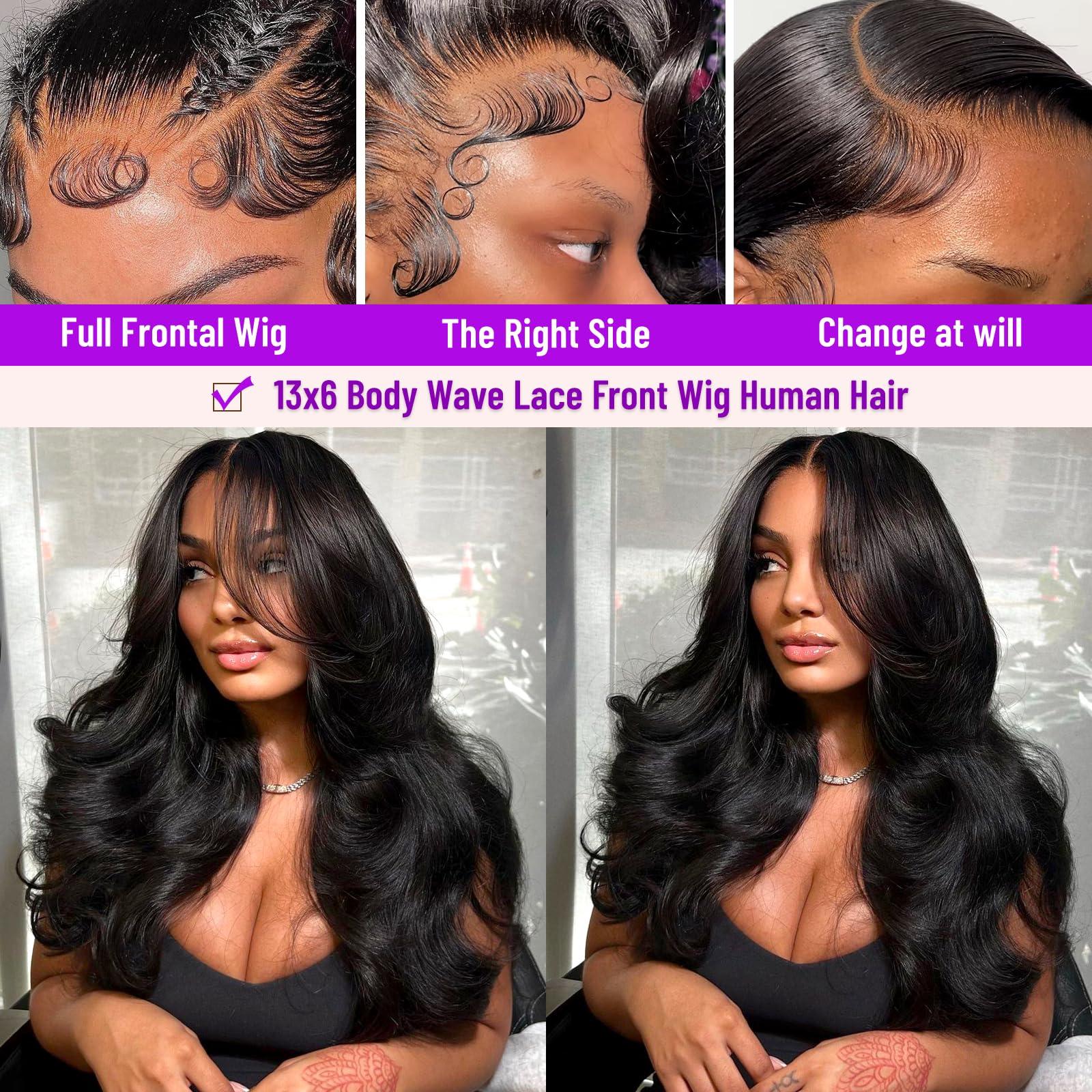 ozkan 13x6 HD Lace Front Wigs Human Hair Pre Plucked 13x6 Body Wave Lace Front Wigs Human Hair with Baby Hair Brazilian Full Lace Frontal Wig 13x6 Body Wave Wig for Women 180% Density Natural Black 24 Inch
