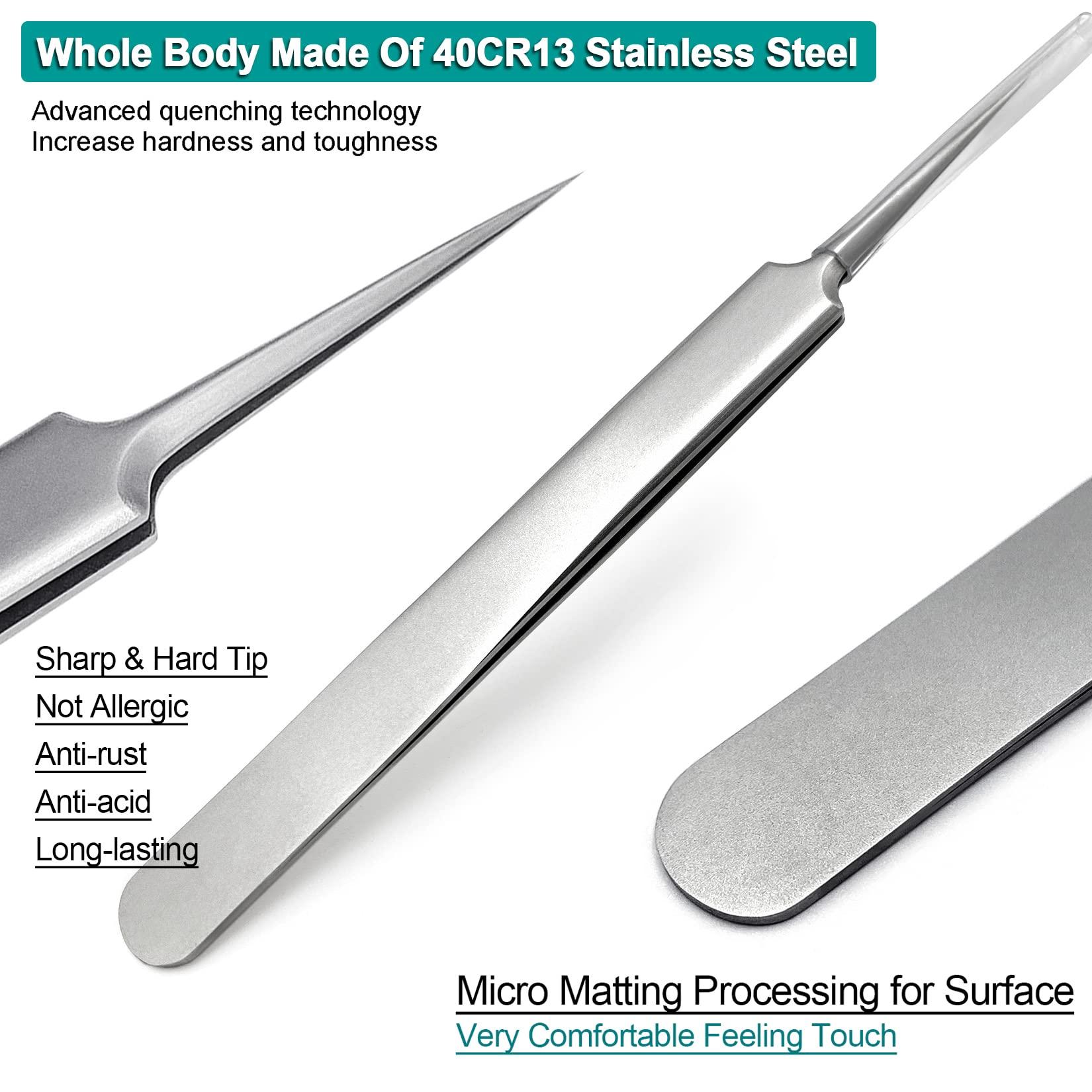 SG Nekoo SGNEKOO Professional Facial Milia Removal Tool and Whitehead Extractor,Titanium Alloy Double Ended Needle and Steel Tweezers Kit,Blackhead,Blemish,Zit and Pimple Acne Remover Popper (Titanium Gold)