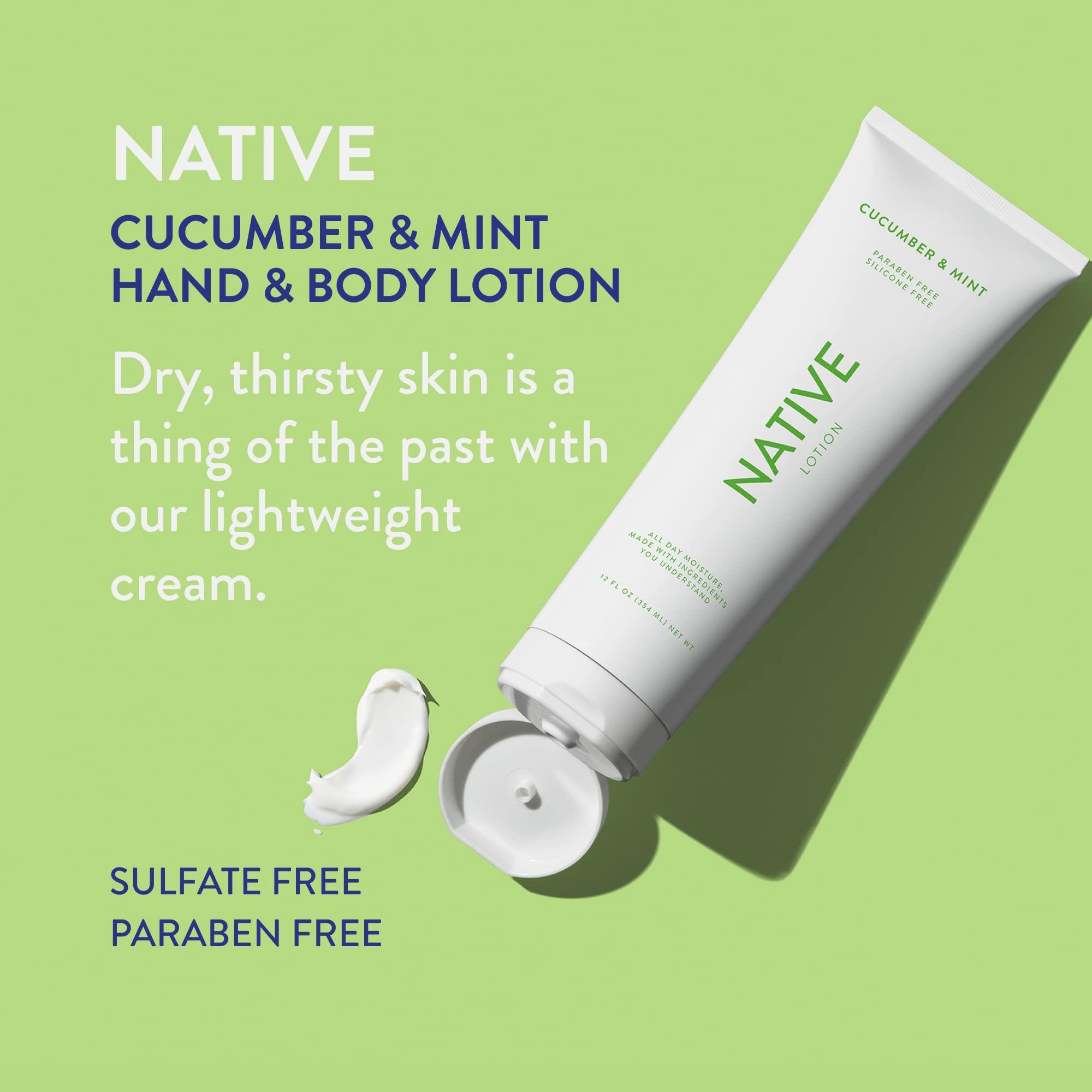 Native Native Body Lotion Contains Naturally Derived Ingredients | for Women and Men, Body Moisturizers for Dry Skin | Cucumber and Mint, 12 fl oz