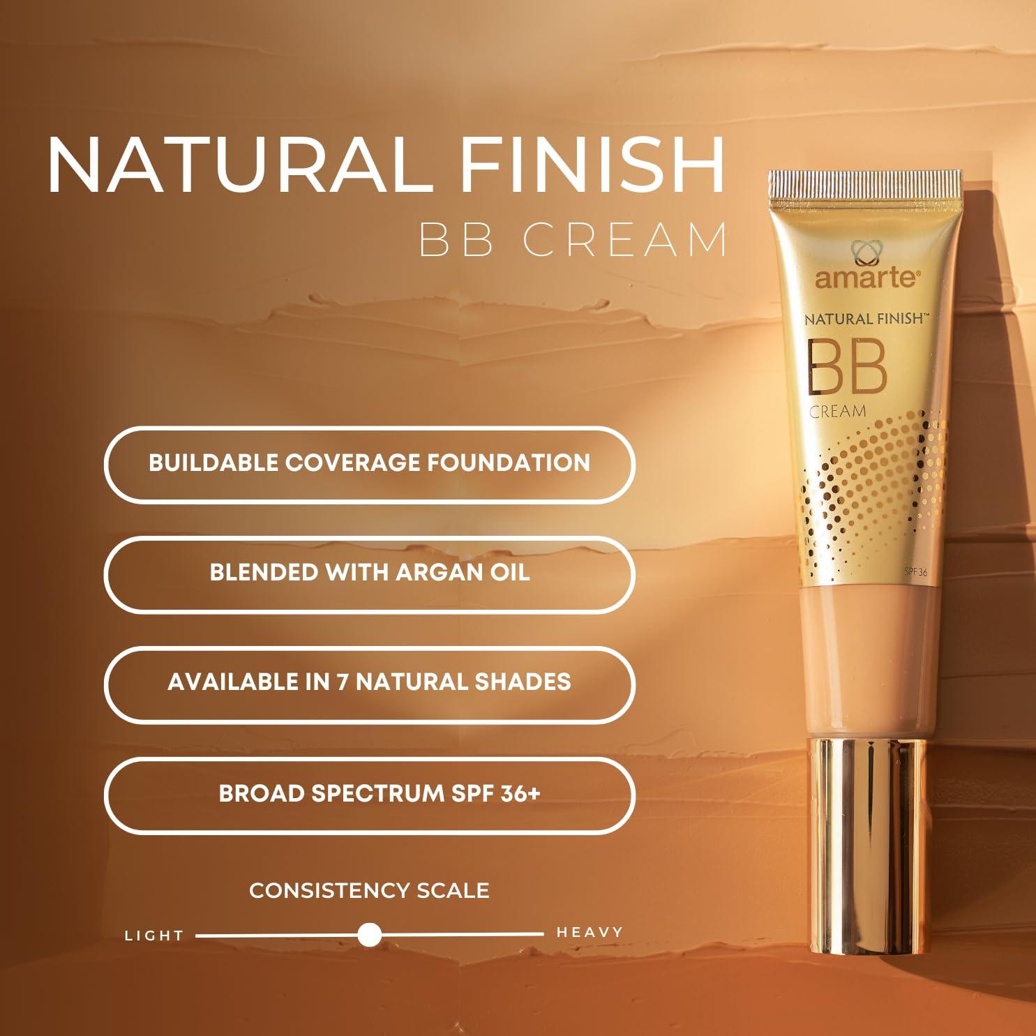 AMARTÉ Amarte NATURAL FINISH - 1 Fl Oz BB Cream (Light) - Tinted Foundation and Face Moisturizer with SPF 36 in