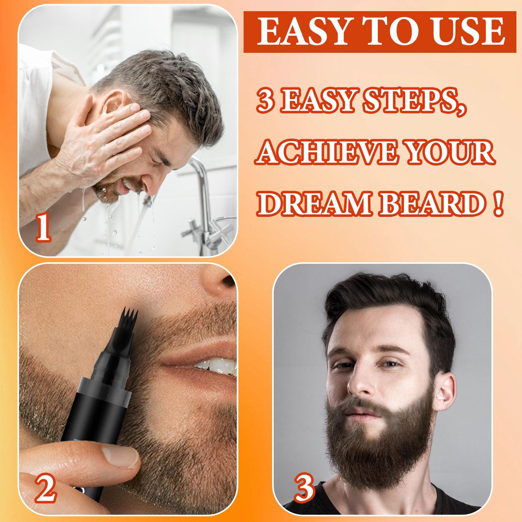 DuoZeng Beard Pencil Filler for Men,Beard Pen Filler Long Lasting Coverage Waterproof & Natural Finish Beard Filling Pen with Brush,Barber Styling Pencil - Fill, Shape & Define Perfect Beard(Black)