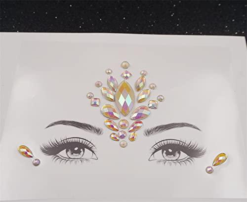 Topz glow in the dark face tattoos face jewels rave makeup face gems temporary tattoo fluorescence face crystals rhinestone sticker for new year pool dance party(tp343 flower)