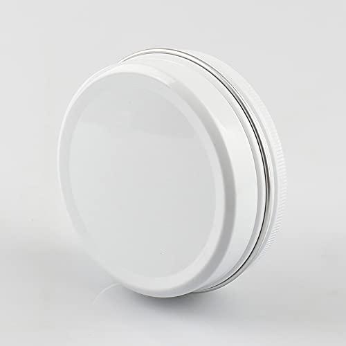 Dlibuy DLIBUY 50 Pcs 100ml 100g Empty Round White Aluminum Tin Jars with Screw Lids Cosmetics Lip Balm Containers Pots for DIY Candle Salve Powder Crafts Storage Cans 3x Alu Spoon, 50x Ø 7cm Labels